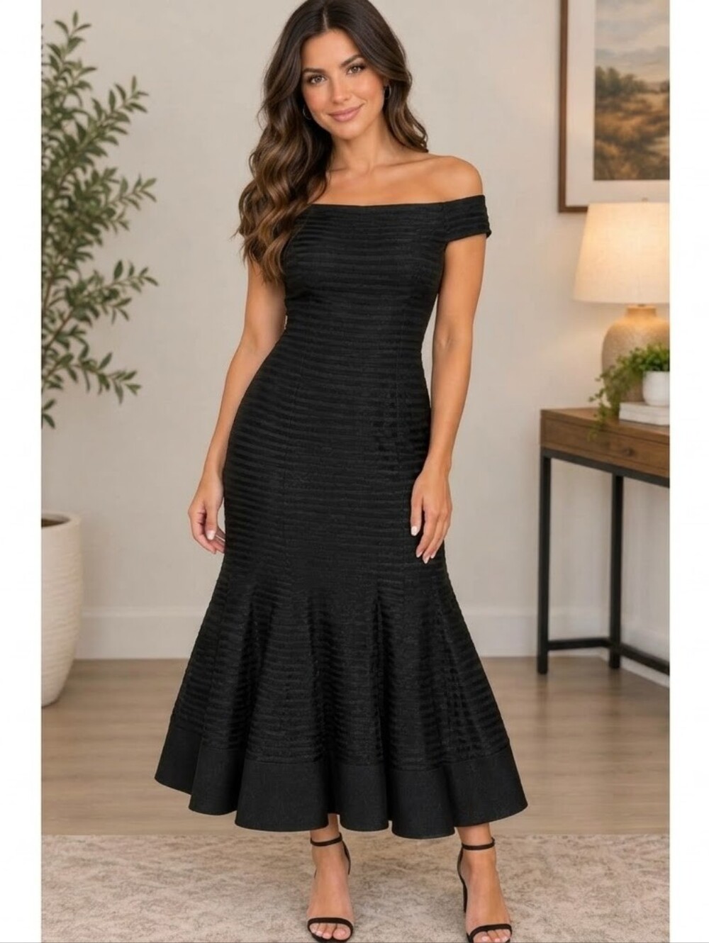Carolina Herrera Black Off-Shoulder Mermaid Dress - Elegant Evening Wear